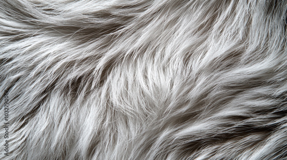 Detailed close-up of soft grey animal fur showcasing intricate textures illuminated by natural light in a serene setting
