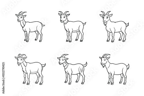 Farm animal silhouette goat sets icon outline icon vector illustration. 