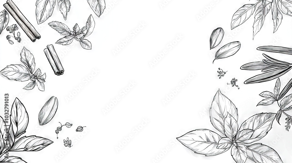 A monochromatic illustration of foliage, blossoms, and a lip balm tube on a blank canvas A monochromatic illustration of foliage, blossoms, and a lip balm tube on a blank canvas