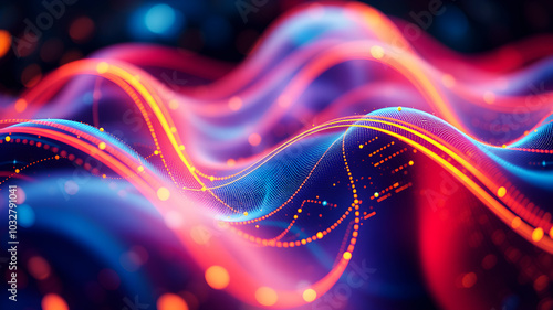 Abstract Tech Wave Fluid, colorful waves representing digital signals