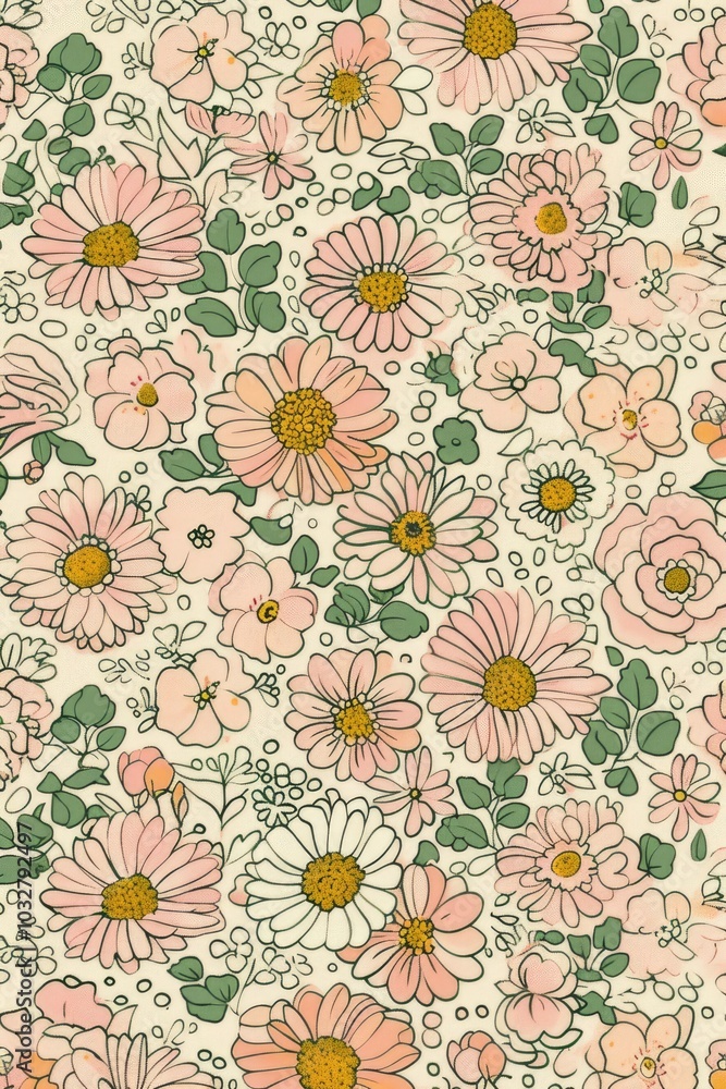 Colorful peony and lily pattern featuring vibrant flowers against a soft background Colorful peony and lily pattern featuring vibrant flowers against a soft background