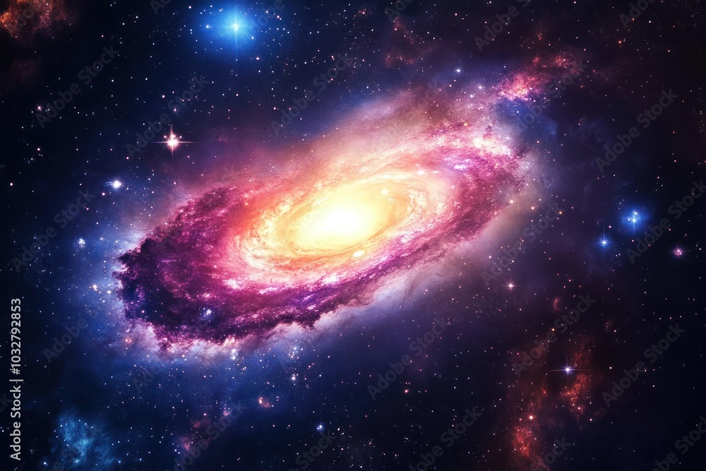A Vibrant Spiral Galaxy Surrounded by Stars and Nebulae A Vibrant Spiral Galaxy Surrounded by Stars and Nebulae