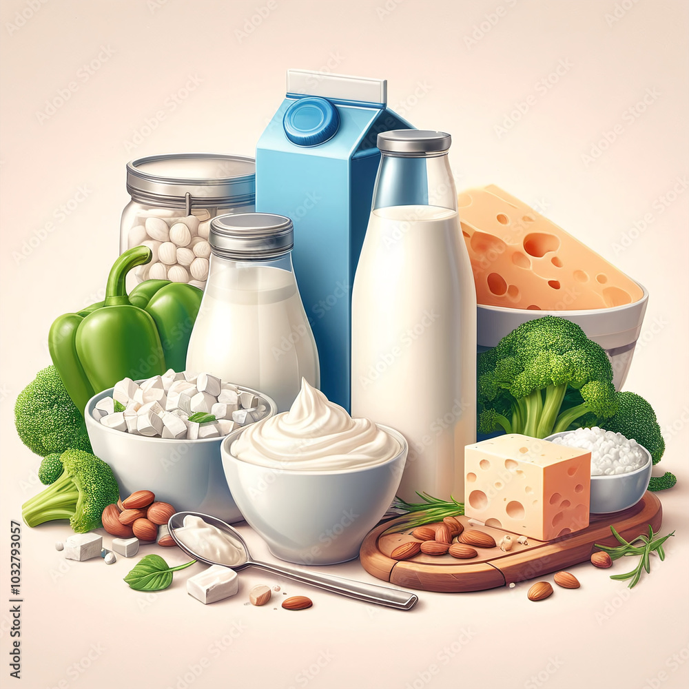 Heap of various dairy products with fruits and vegetables Heap of various dairy products with fruits and vegetables