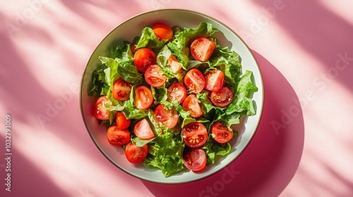 Morning Glow on Greek Salad - Minimalist Aesthetic with Playful Shadows and Isometric View