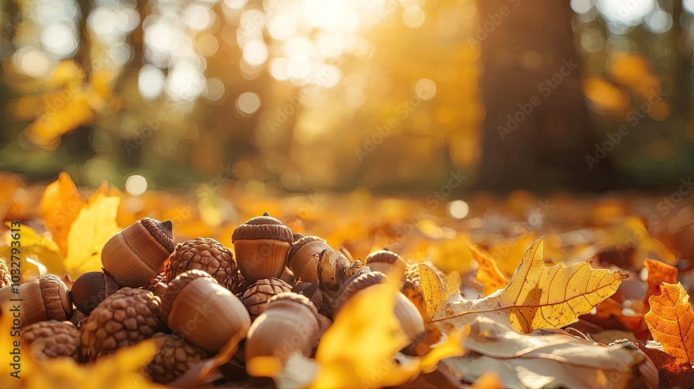 acorns on autumn leaves. Selective focus acorns on autumn leaves. Selective focus