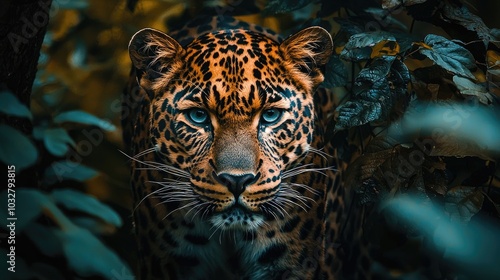 Leopard close-up in the tropics. Selective focus