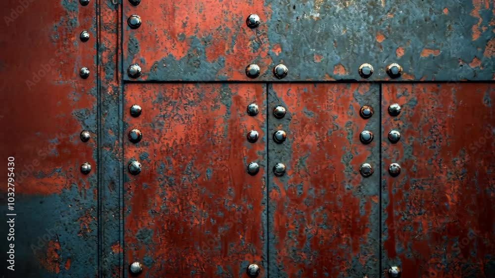 A close-up of a rusty metal panel with rivets A close-up of a rusty metal panel with rivets