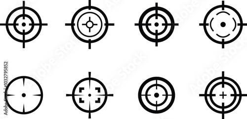 Target destination icon set in line style. Vector for apps or web shooting sniper rifle target circle logo for a gun sight and a focus sign Crosshairs Bullseye isolated on transparent background