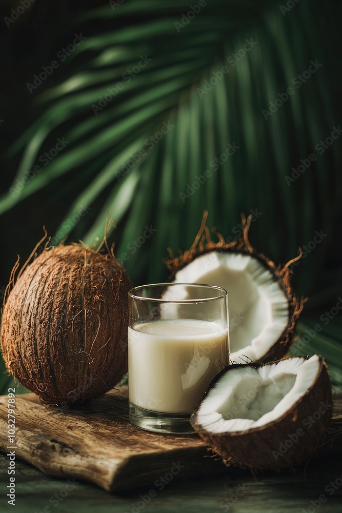 fresh coconut and coconut cocktail. Selective focus