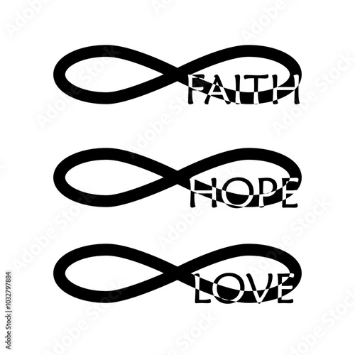 infinity and faith hope love symbol set on white background for tattoo icon decoration object element. vector illustration