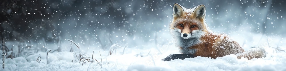 Obraz premium fox in the snowy forest. Selective focus