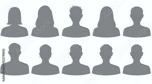 User profile icon set featuring profile people silhouettes, person avatars, and sign-up buttons.