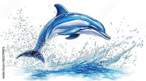 Wallpaper Mural   Drawing of a dolphin leaping from water with a splash on its hind legs Torontodigital.ca