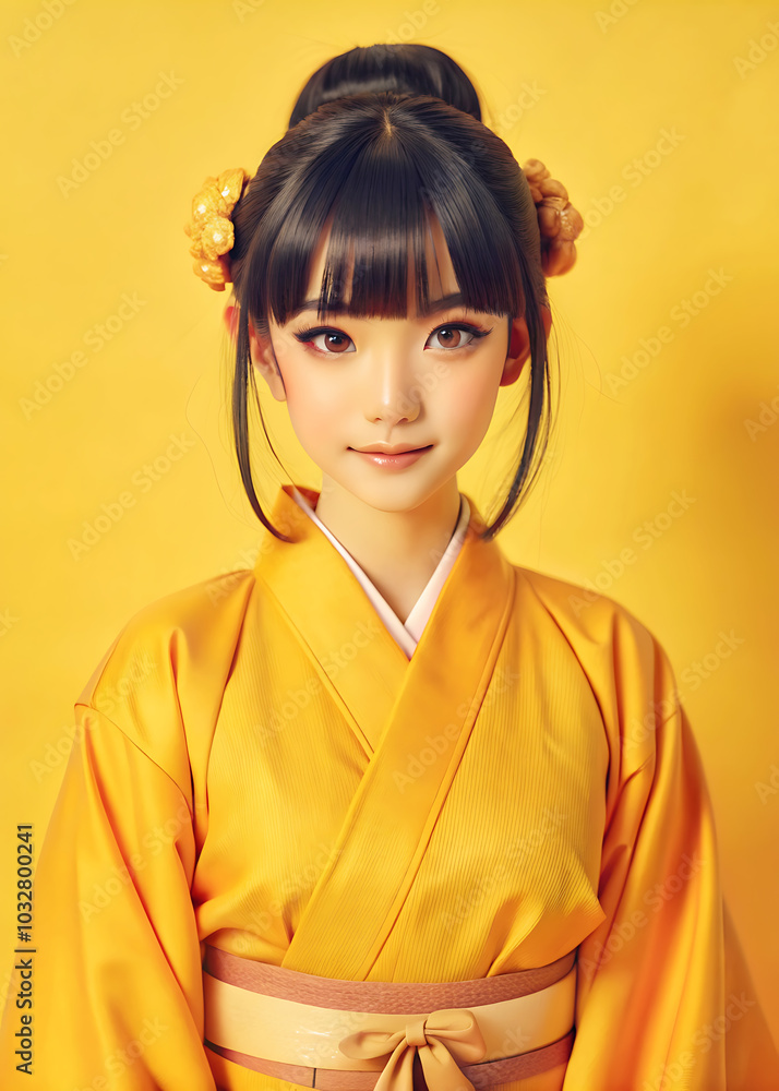 Beautiful anime girl with black hair, techwear hakama, slight smile Beautiful anime girl with black hair, techwear hakama, slight smile