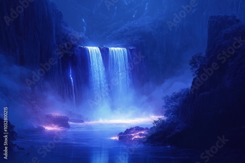 Wallpaper Mural A Mystical Waterfall Cascading into a Tranquil Pool Under a Night Sky Torontodigital.ca