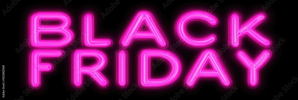 Glowing Pink Neon Black Friday Text on Dark Background Glowing Pink Neon Black Friday Text on Dark Background