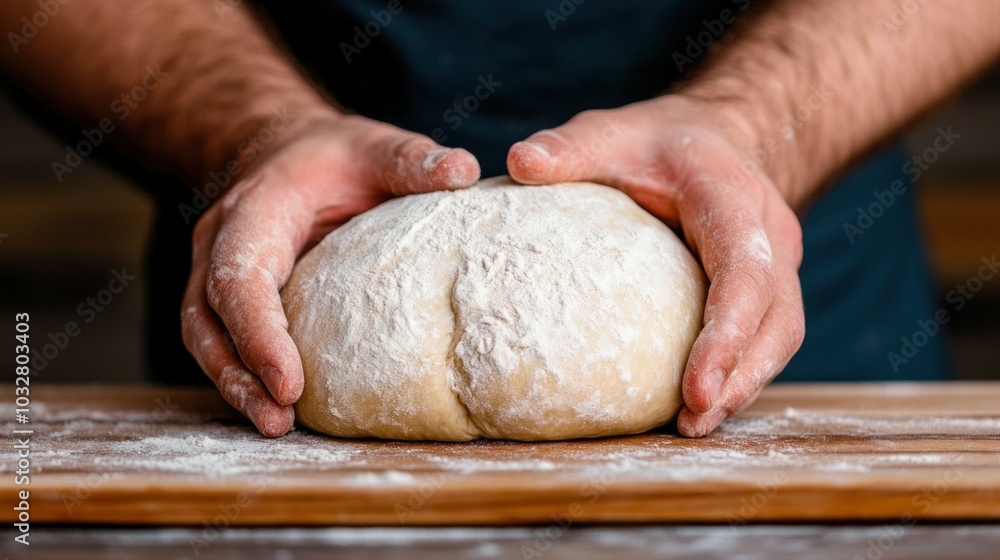 Baker preparing dough for fresh bread in a bakery, symbolizing the craftsmanship and dedication in the culinary arts Baker preparing dough for fresh bread in a bakery, symbolizing the craftsmanship and dedication in the culinary arts