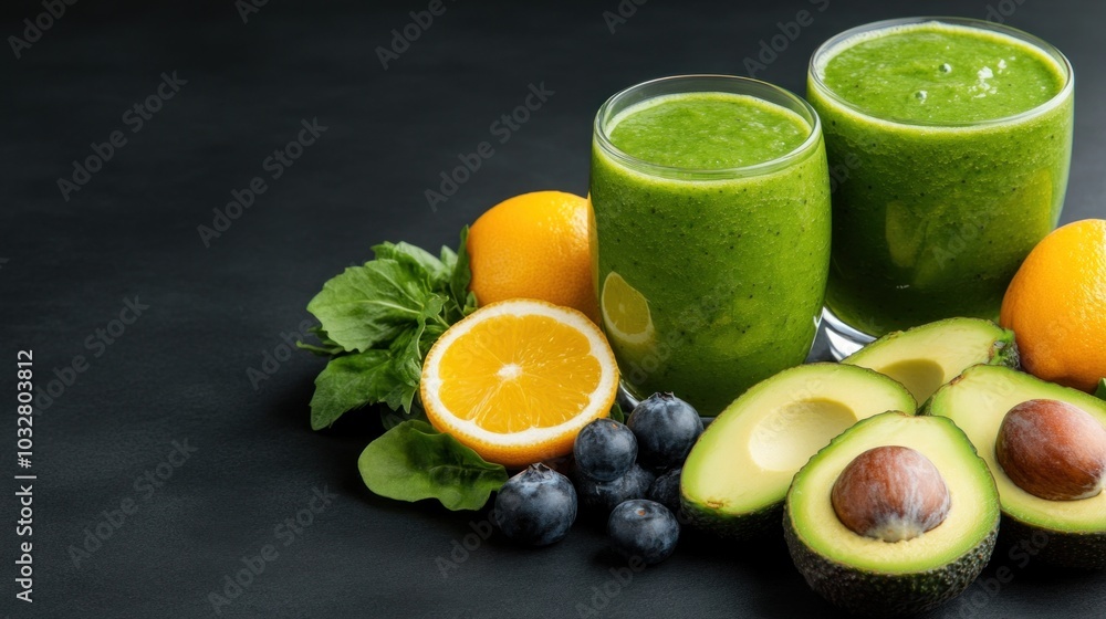 Healthy breakfast with avocado toast, fruit, and smoothie, illustrating the concept of balanced and nutritious eating Healthy breakfast with avocado toast, fruit, and smoothie, illustrating the concept of balanced and nutritious eating