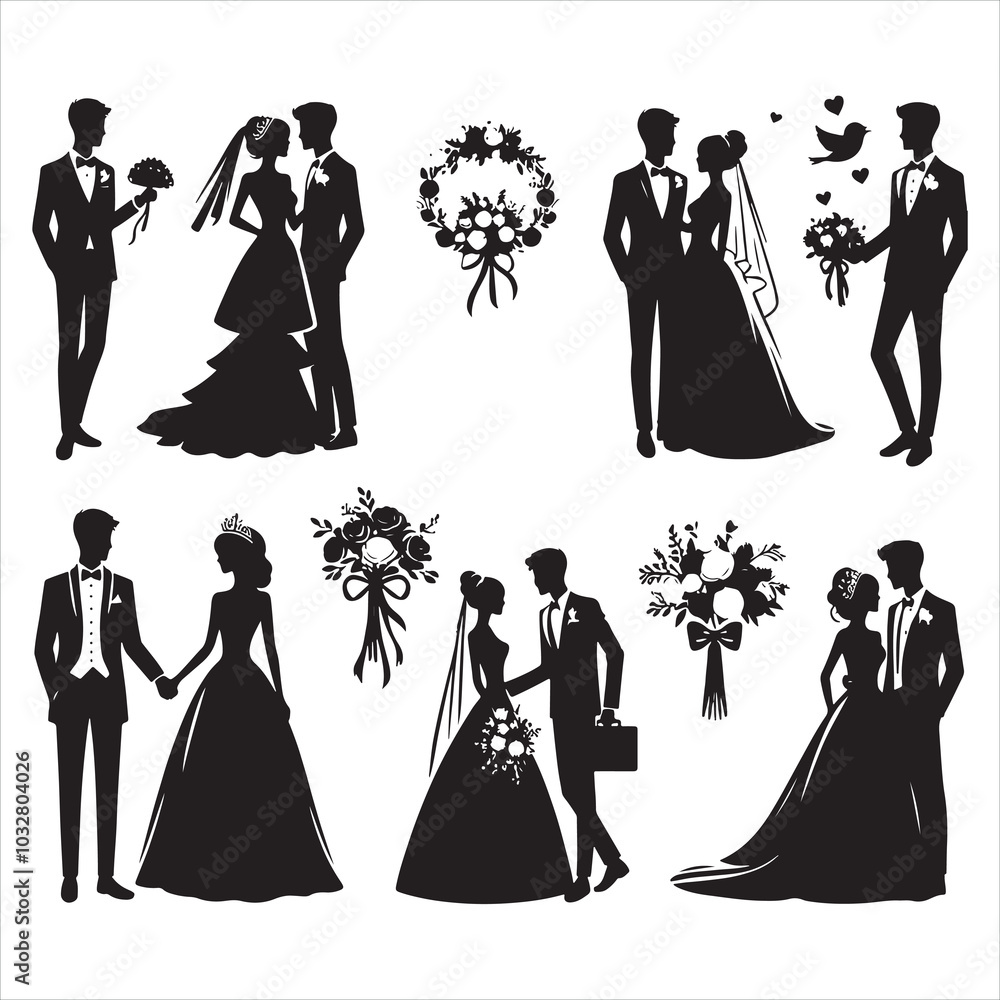 Wedding Couple silhouette on white background Wedding Couple silhouette on white background
