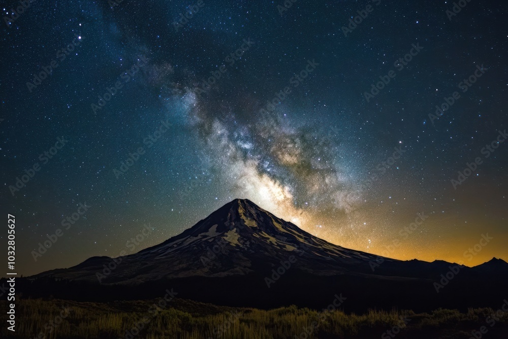 A Majestic Mountain Silhouette Under a Starry Sky with the Milky Way
