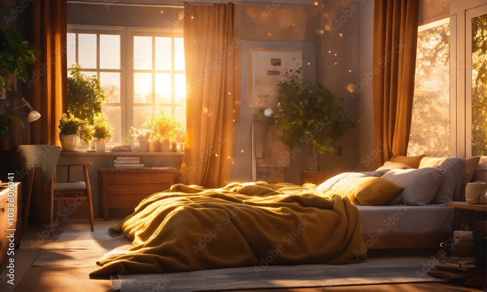 Bed in the morning, AI generated Bed in the morning, AI generated