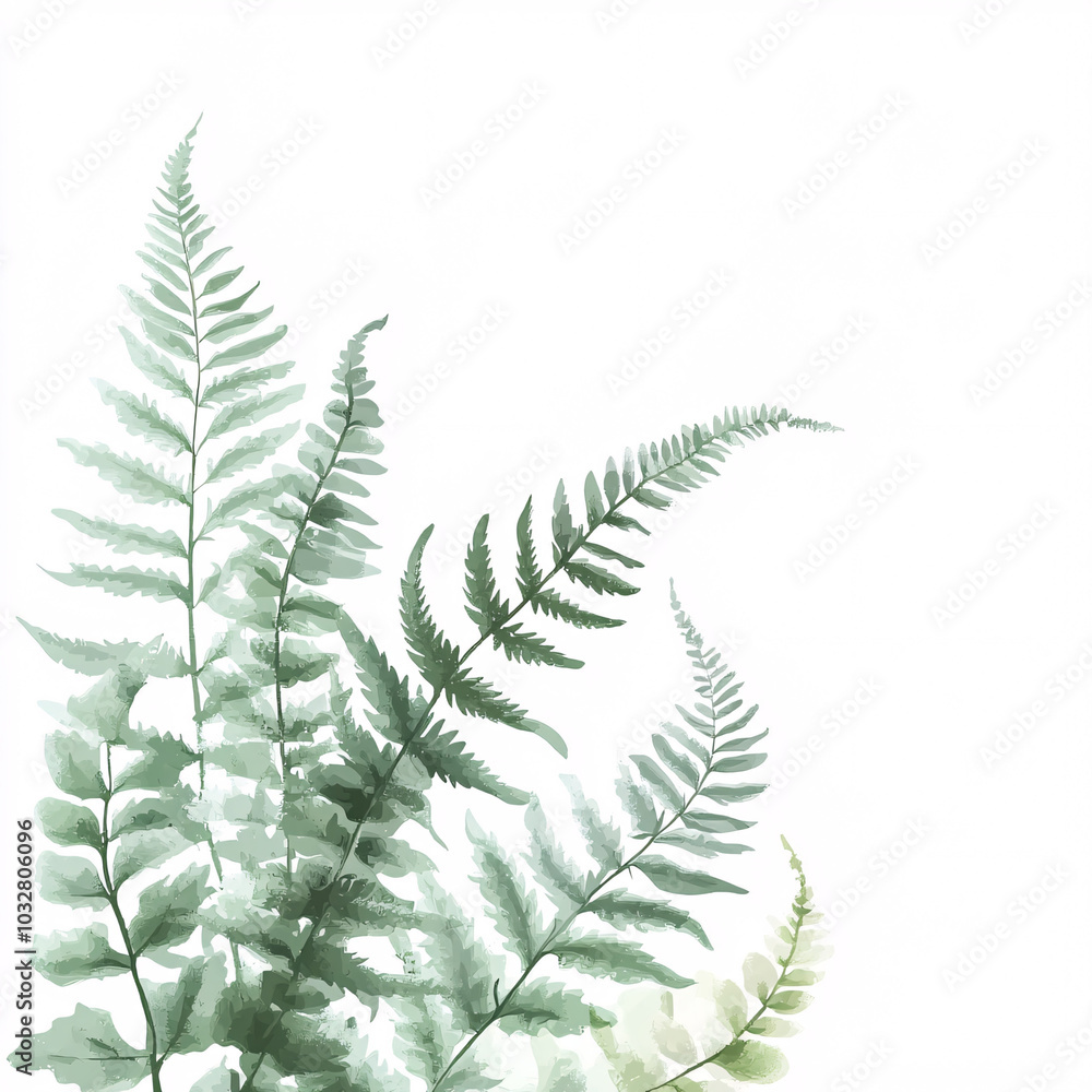 Naklejka premium green watercolor fern leaves white background illustration design element