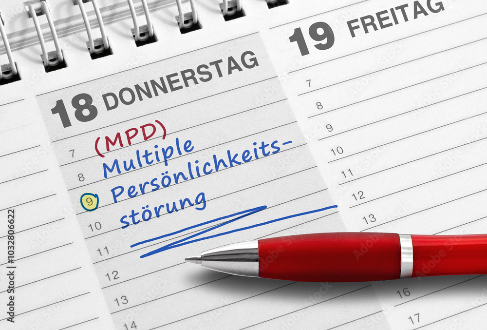 Diagnose, Notiz, Multiple Persönlichkeitsstörung (MPD) Diagnose, Notiz, Multiple Persönlichkeitsstörung (MPD)