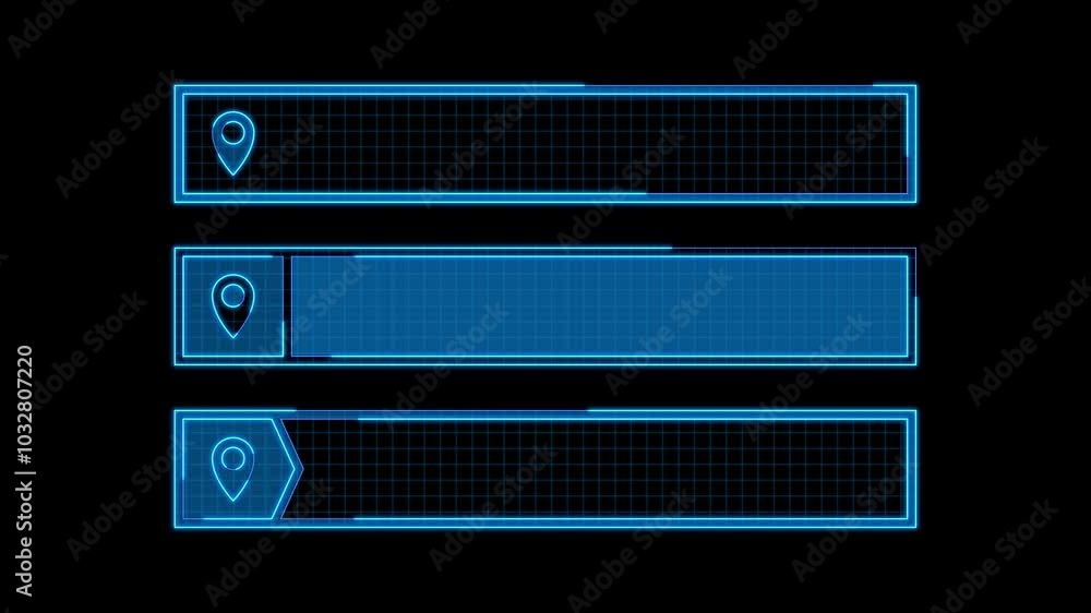 Text title box set, locate pin icon, isolated black background. 8-second video with continuous seamless loop from 1 to 7-second mark. Text title box set, locate pin icon, isolated black background. 8-second video with continuous seamless loop from 1 to 7-second mark.