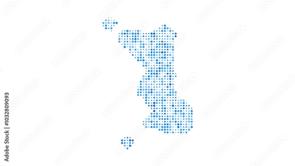 Malapascua Island dotted digital map. Map of Malapascua Island with pulsating colored circles. Shape filled with blue disks. Amazing video.