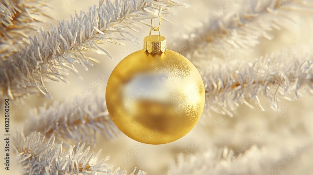 Elegant golden Christmas ornament hanging on a tree against a white background, illustrated in a watercolor style Elegant golden Christmas ornament hanging on a tree against a white background, illustrated in a watercolor style