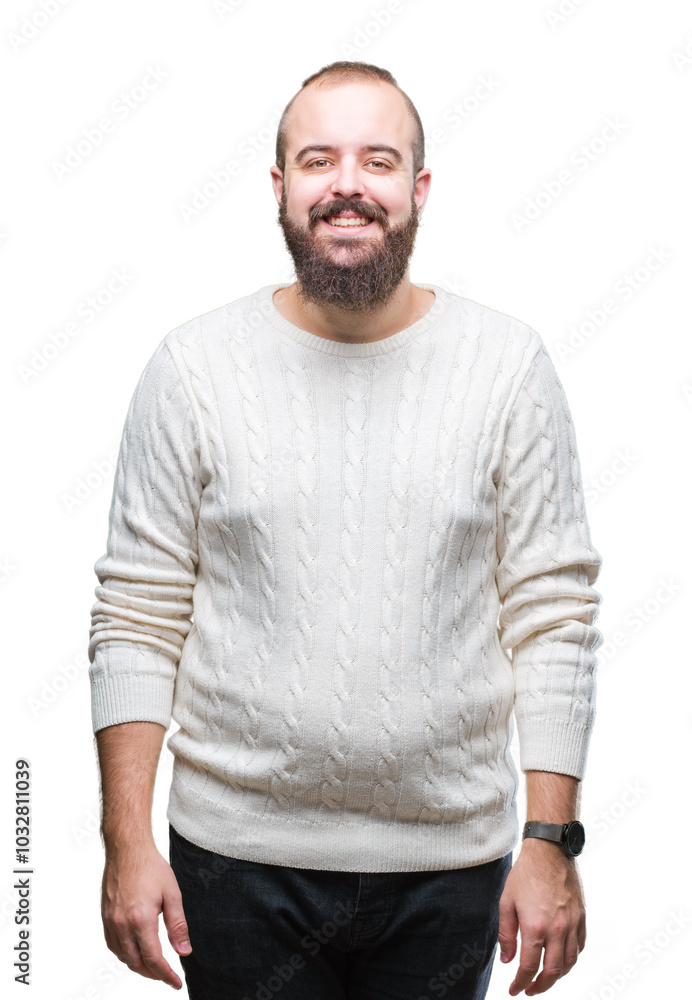 Young caucasian hipster man wearing winter sweater over isolated background with a happy and cool smile on face. Lucky person. Young caucasian hipster man wearing winter sweater over isolated background with a happy and cool smile on face. Lucky person.