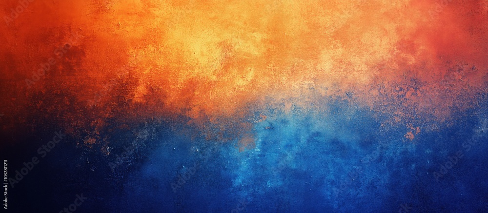 Fototapeta premium A vibrant gradient merging blue and orange with a textured, grainy finish. Generative AI