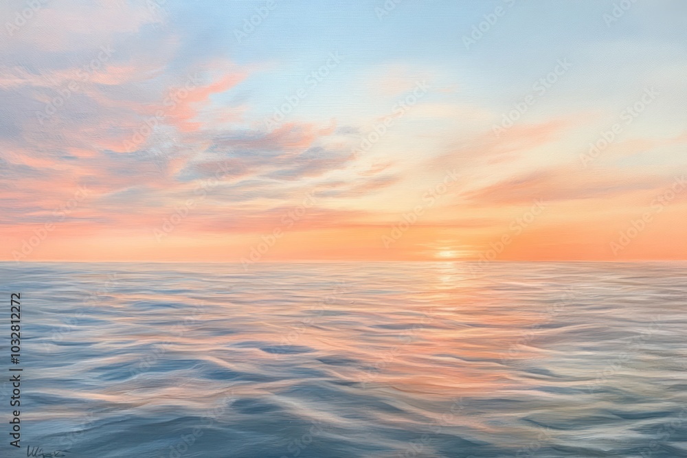 Fototapeta premium Serene Sunset Over a Tranquil Sea with Gentle Waves
