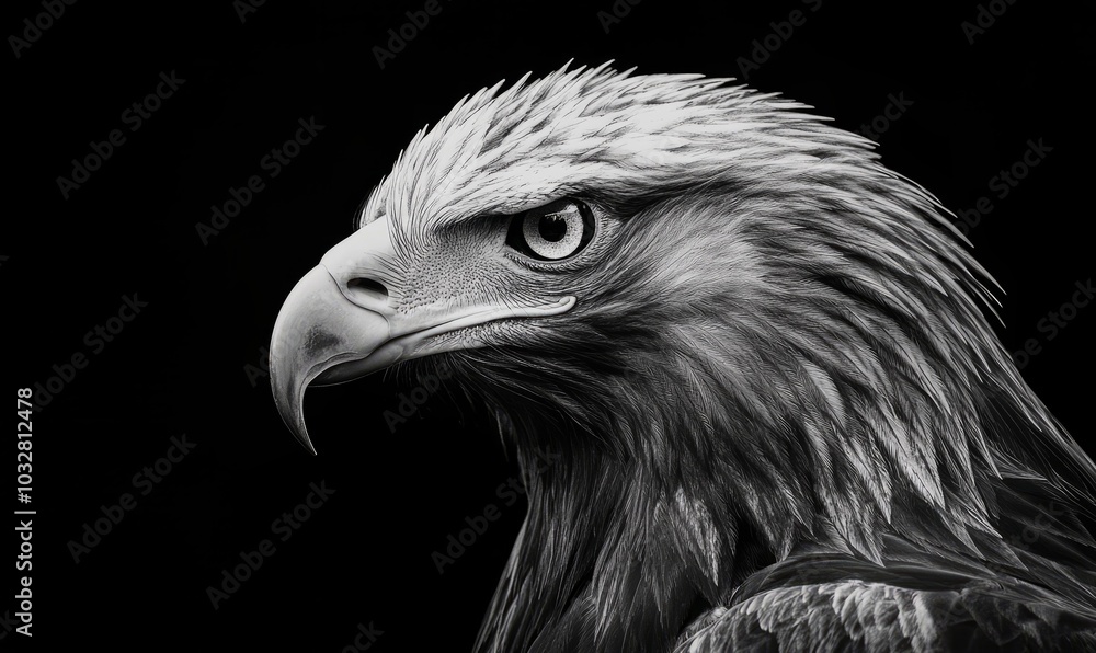 Black and white coloring of the head of a golden eagle on a black background Black and white coloring of the head of a golden eagle on a black background