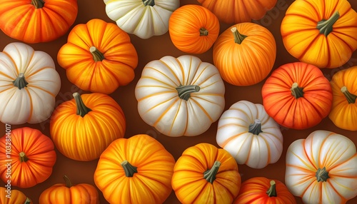 A digital illustration of colorful pumpkins seamlessly scattered around