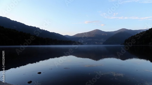 Mountains and lake, mirror image, calm image.