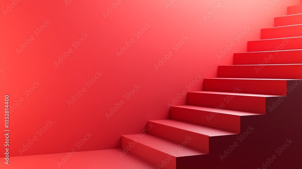 Vibrant red staircase ascending against a bold crimson wall, creating a striking minimalist composition with strong geometric lines and monochromatic design. Vibrant red staircase ascending against a bold crimson wall, creating a striking minimalist composition with strong geometric lines and monochromatic design.
