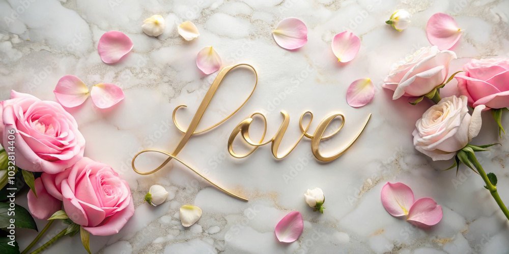 Elegant Golden Love Script on Marble Background Elegant Golden Love Script on Marble Background