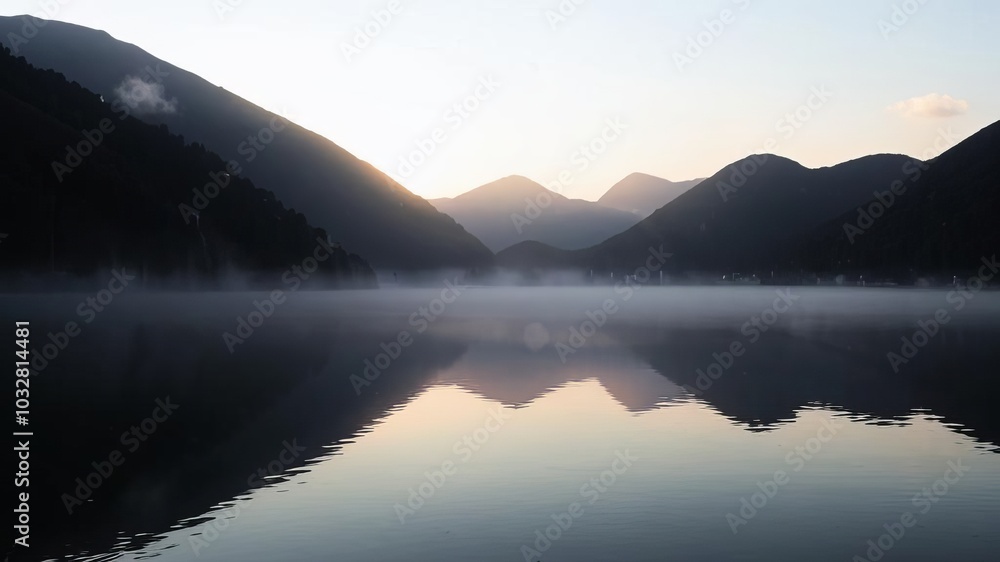 Fototapeta premium Mountains and lake, mirror image, calm image.