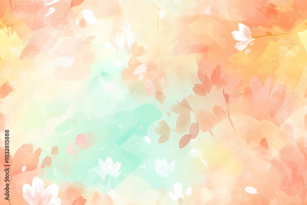 A soft pastel abstract background with delicate floral shapes in warm orange, peach, and light green tones, evoking a calm and peaceful atmosphere