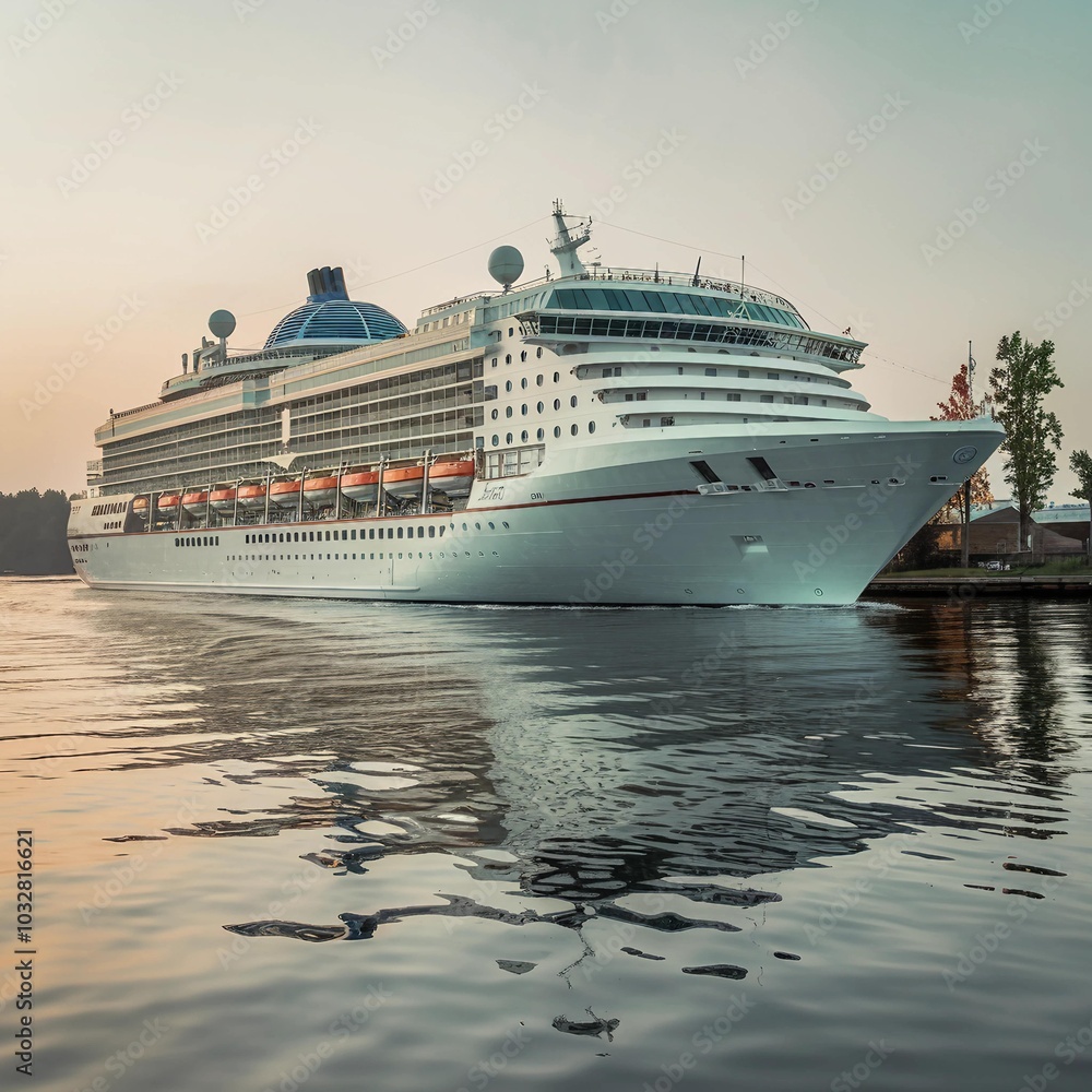 Luxury Cruise Ship on Tranquil Waters at Sunset Luxury Cruise Ship on Tranquil Waters at Sunset