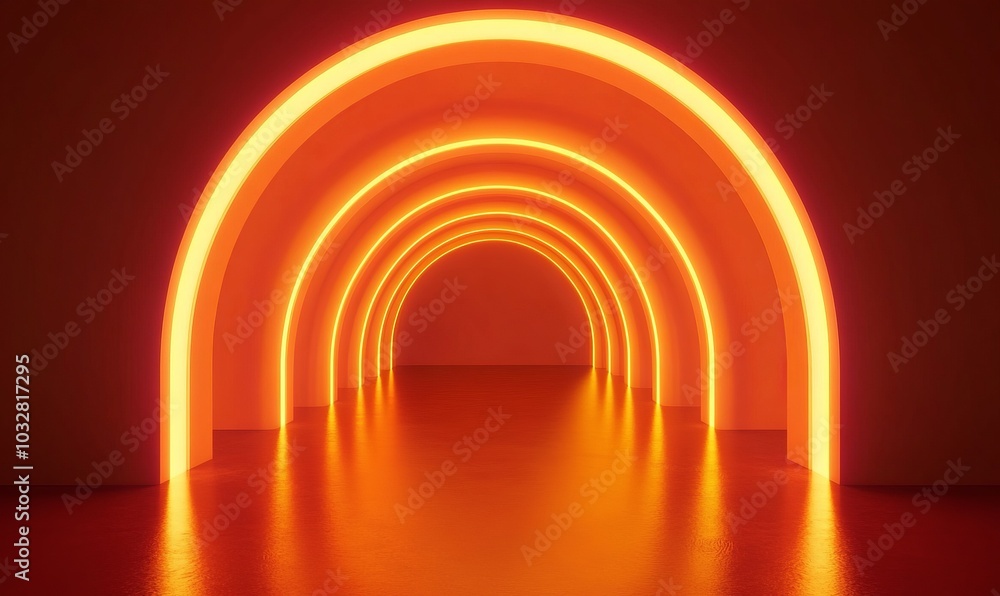 Fototapeta premium Abstract orange archway with red glowing light,