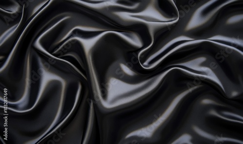 This image showcases an elegant black satin fabric with luxurious waves creating a smooth texture perfect for background use