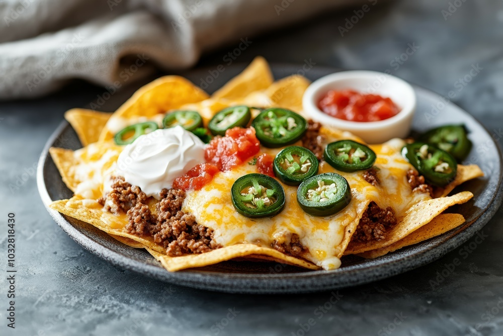 Indulge in these cheesy, meaty nachos! Topped with jalapenos, salsa, and sour cream, they're a flavor explosion. Perfect for game day or a casual night in! Indulge in these cheesy, meaty nachos! Topped with jalapenos, salsa, and sour cream, they're a flavor explosion. Perfect for game day or a casual night in!