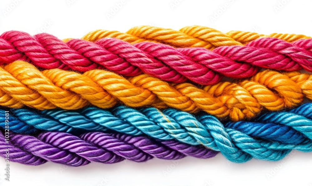 Braided colorful ropes isolated on white. Unity concept Braided colorful ropes isolated on white. Unity concept