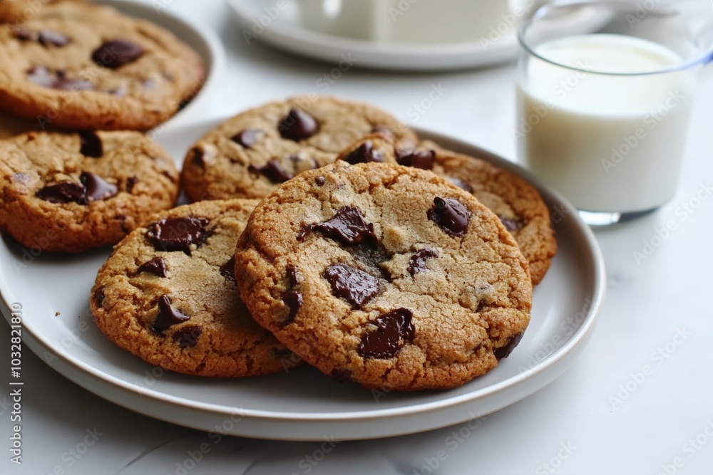 Warm, gooey chocolate chip cookies, freshly baked and ready to dunk in a glass of cold milk. Pure delight! Warm, gooey chocolate chip cookies, freshly baked and ready to dunk in a glass of cold milk. Pure delight!