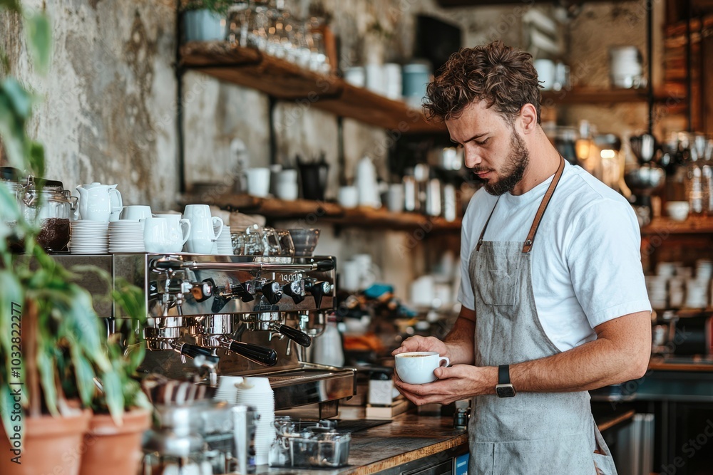 Barista Preparing a Cup of Coffee in a Cafe Barista Preparing a Cup of Coffee in a Cafe