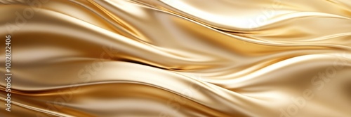 Golden soft satin fabric waves background design. Texture with smooth flowing patterns and light shiny effect