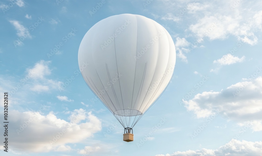 Obraz premium white blank hot sky balloon mockup empty air fly airship heaven clear gasbag blimp basket expedition template flight aerostat travel transportation