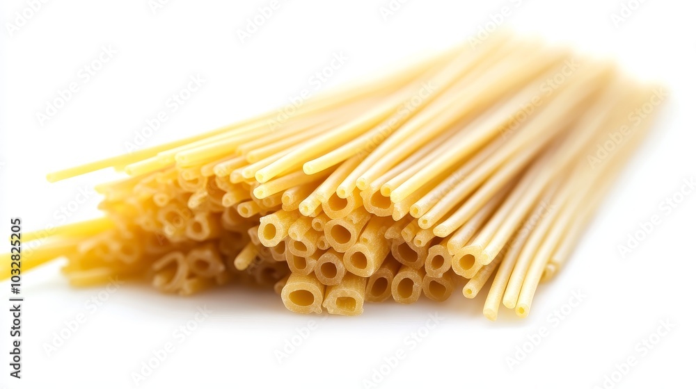 Italian spaghetti pasta, uncooked and dehydrated, isolated on a white background. Italian spaghetti pasta, uncooked and dehydrated, isolated on a white background.